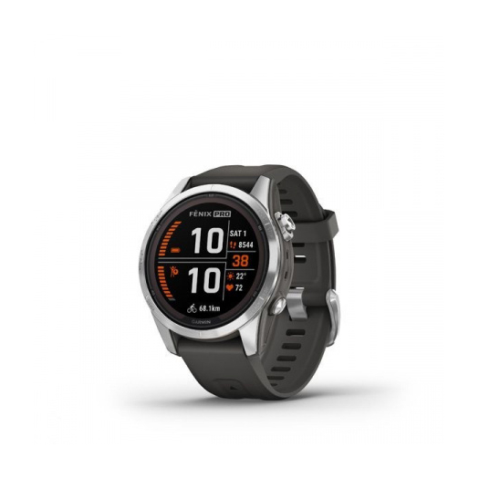 Garmin Fenix 7S Pro Solar Ezüst Grafitszürke Szilikon Szíjjal pulzusmérő óra