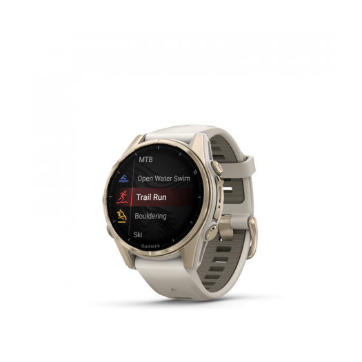 Garmin Fenix 8 Amoled 43mm Sapphire Soft Gold homokkő/szürke szilikon szíjjal pulzusmérő óra