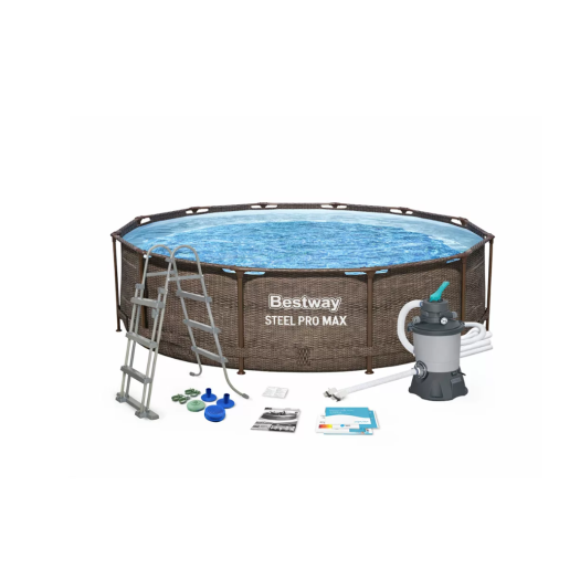 Bestway MYKONOS LUX homokszűrős vízforgatóval rattan hatású fémvázas medence szett 366 x 100 cm