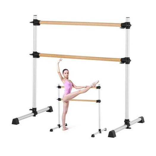 Tanja balett rúd, dupla bükkfa rúd otthonra, szabadon álló hordozható balett nyújtó táncrudak, állítható magasságú, billegésgátló fitnesz edzőtermi felszerelés, Pilates egyensúlyi edzéshez