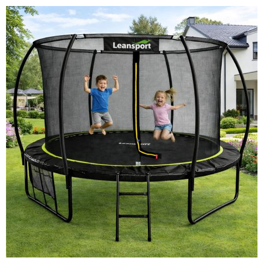 LEAN kerti trambulin belső hálóval, fekete és zöld, 427 cm,