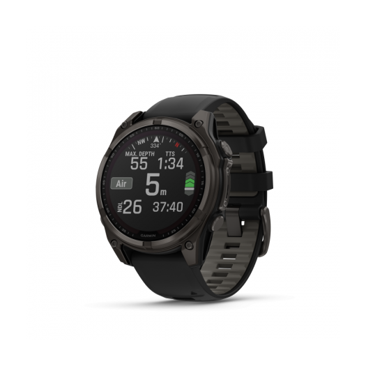 Garmin Fenix 8 Solar 47mm Sapphire Carbon Gray DLC Titan fekete/sötétszürke szilikon szíjjal