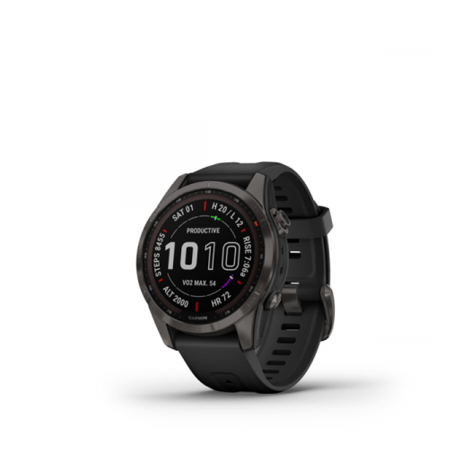 Garmin fenix 7S Pro Sapphire Solar Szürke DLC Titánium fekete szilikon szíjjal pulzusmérő óra