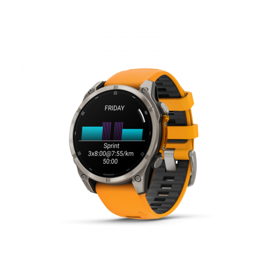 Garmin Fenix 8 Amoled 47mm Sapphire Titan narancs/szürke szilikon szíjjal pulzusmérő óra