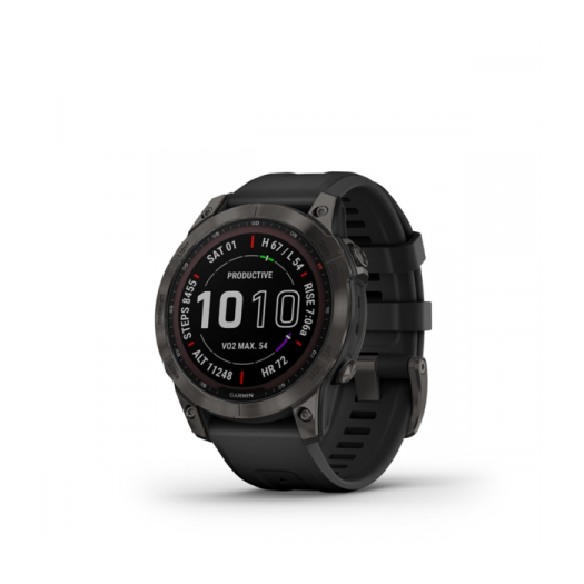 Garmin fenix 7 Pro Sapphire Solar Carbon Grey DLC Titánium fekete szilikon szíjjal pulzusmérő óra