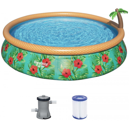 BESTWAY Fast Set Paradise Palms Puhafalú medence szett, 457 x 84 cm 57416