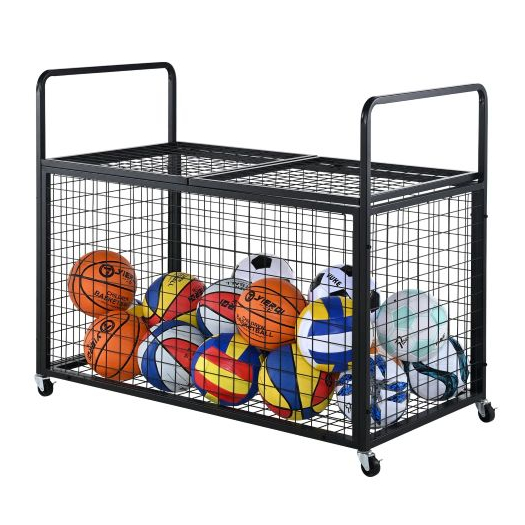 sportlabda-tároló kocsi, zárható kosárlabda-ketrec dupla fedéllel