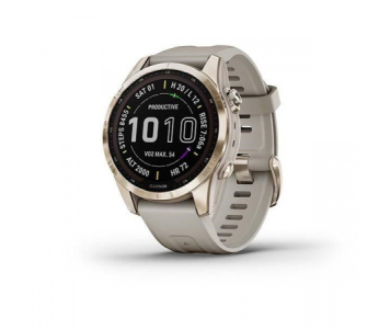 Garmin fenix 7S Pro Sapphire Krémarany homokkő színű szilikon szíjjal pulzusmérő óra