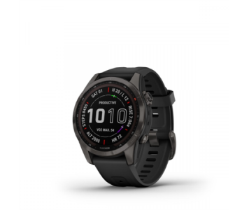 Garmin fenix 7S Pro Sapphire Solar Szürke DLC Titánium fekete szilikon szíjjal pulzusmérő óra