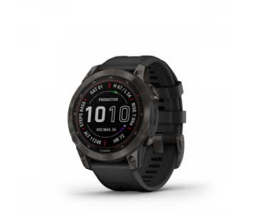 Garmin fenix 7 Pro Sapphire Solar Carbon Grey DLC Titánium fekete szilikon szíjjal pulzusmérő óra